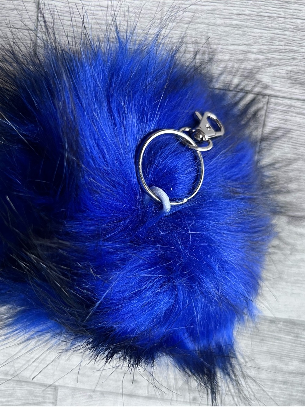 Large 5 inch Azure Faux Fur Pom Keychain - Purse Charm Women Accessories